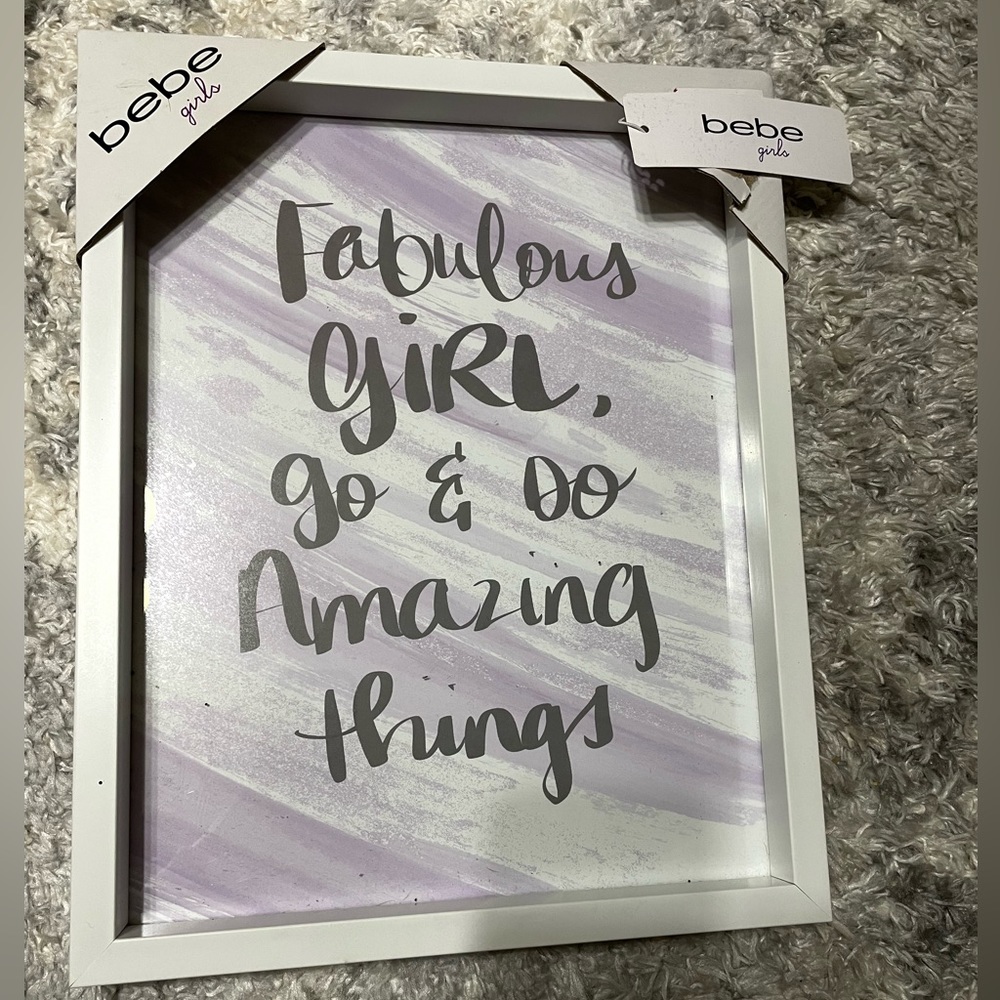 Bebe girls: wall decor NWT Glass with Wooden frame.